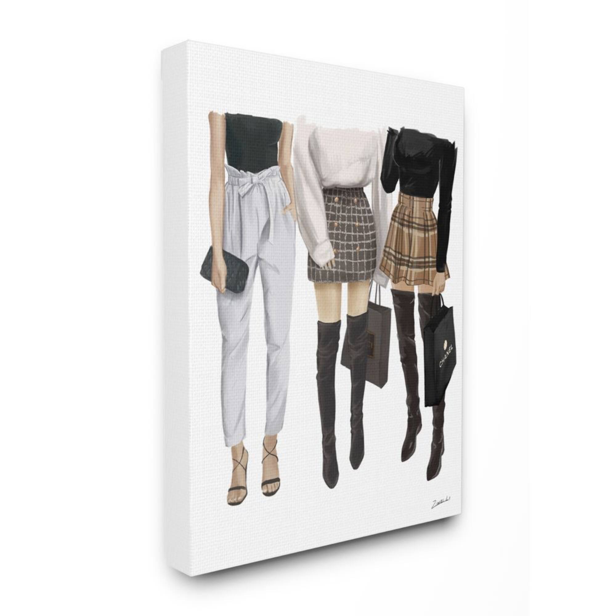 Stupell Industries Fashion Shopping Women Style Outfits Plaid Bags Designer Canvas Wall Art